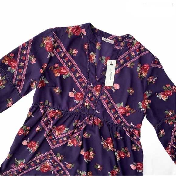 Francesca’s Miami Laura-Lee Purple Plum Shabby Chic Floral Babydoll Blouse XS - Picture 4 of 16